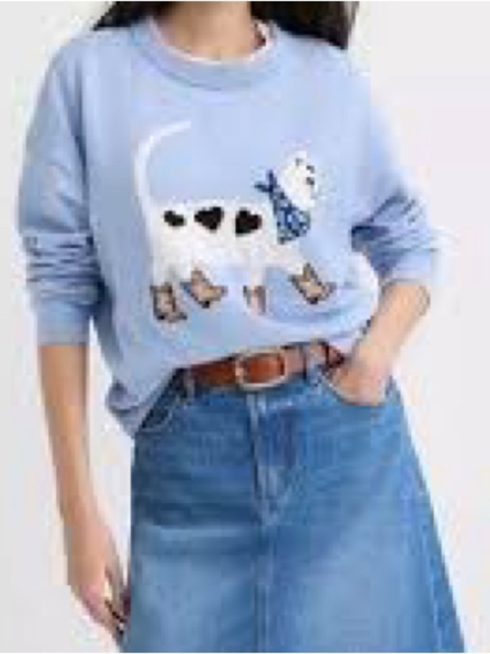 LOFT Light Blue Cat Crewneck Sweater with Bandana and Boots